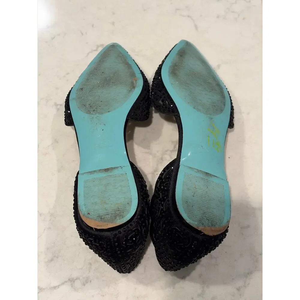 Betsey Johnson Women’s Lucy Beaded Fancy Laser-Cut D'Orsay Flats Size 7 Black